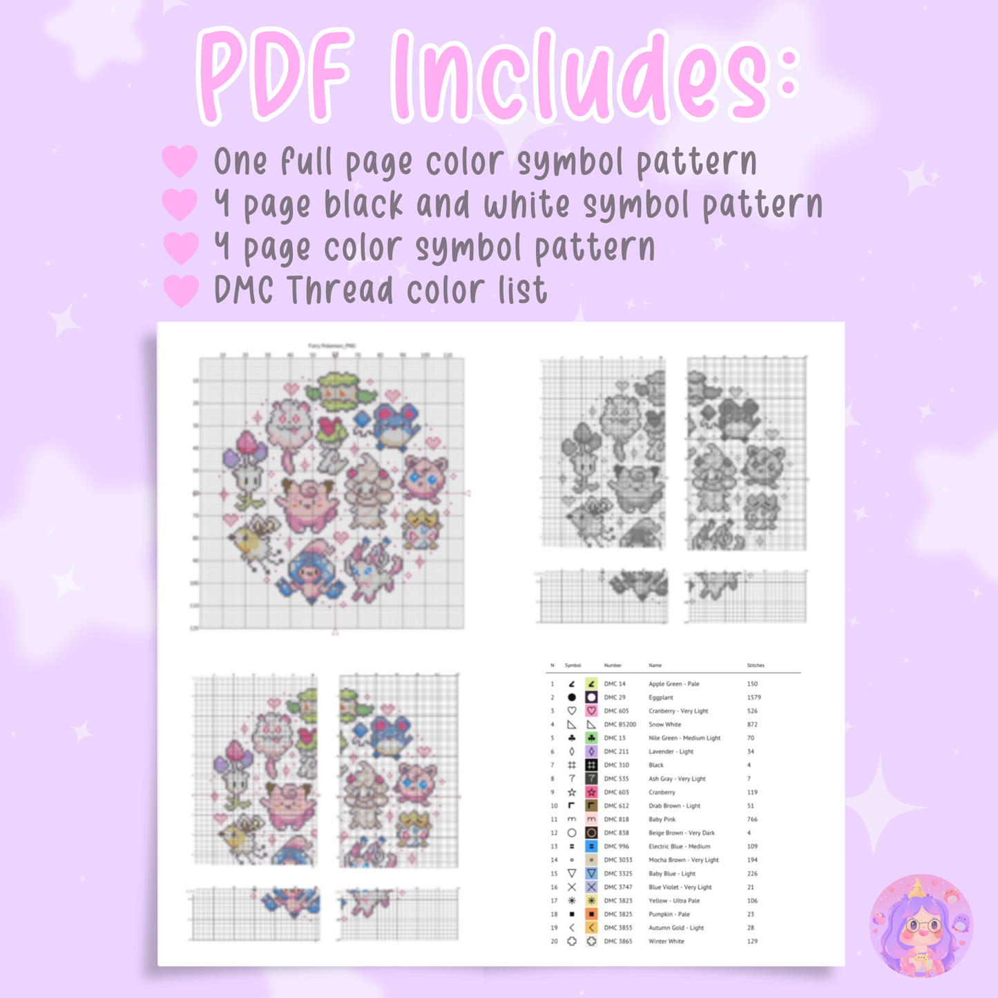 Kirb Pastel Candy Digital Cross Stitch Pattern PDF
