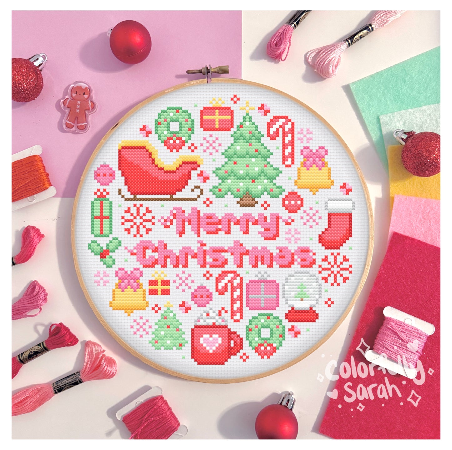 Merry Christmas Digital Cross Stitch Pattern PDF