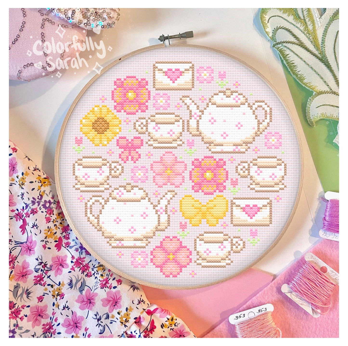 Garden Tea Party Digital Cross Stitch Pattern PDF