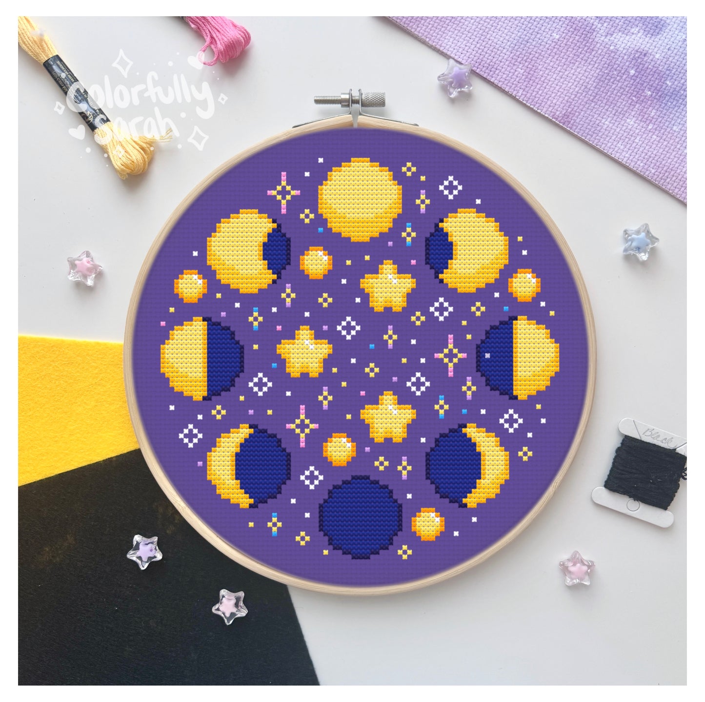 Moon Phases Digital Cross Stitch Pattern PDF