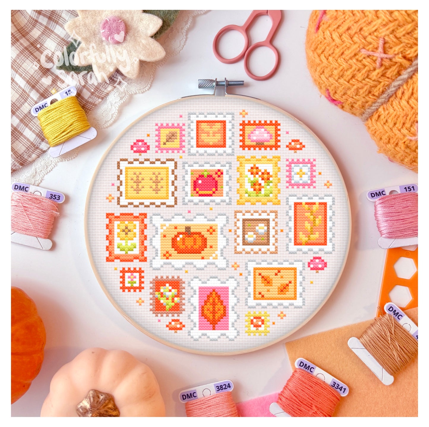 Fall Stamps Cross Stitch Pattern PDF