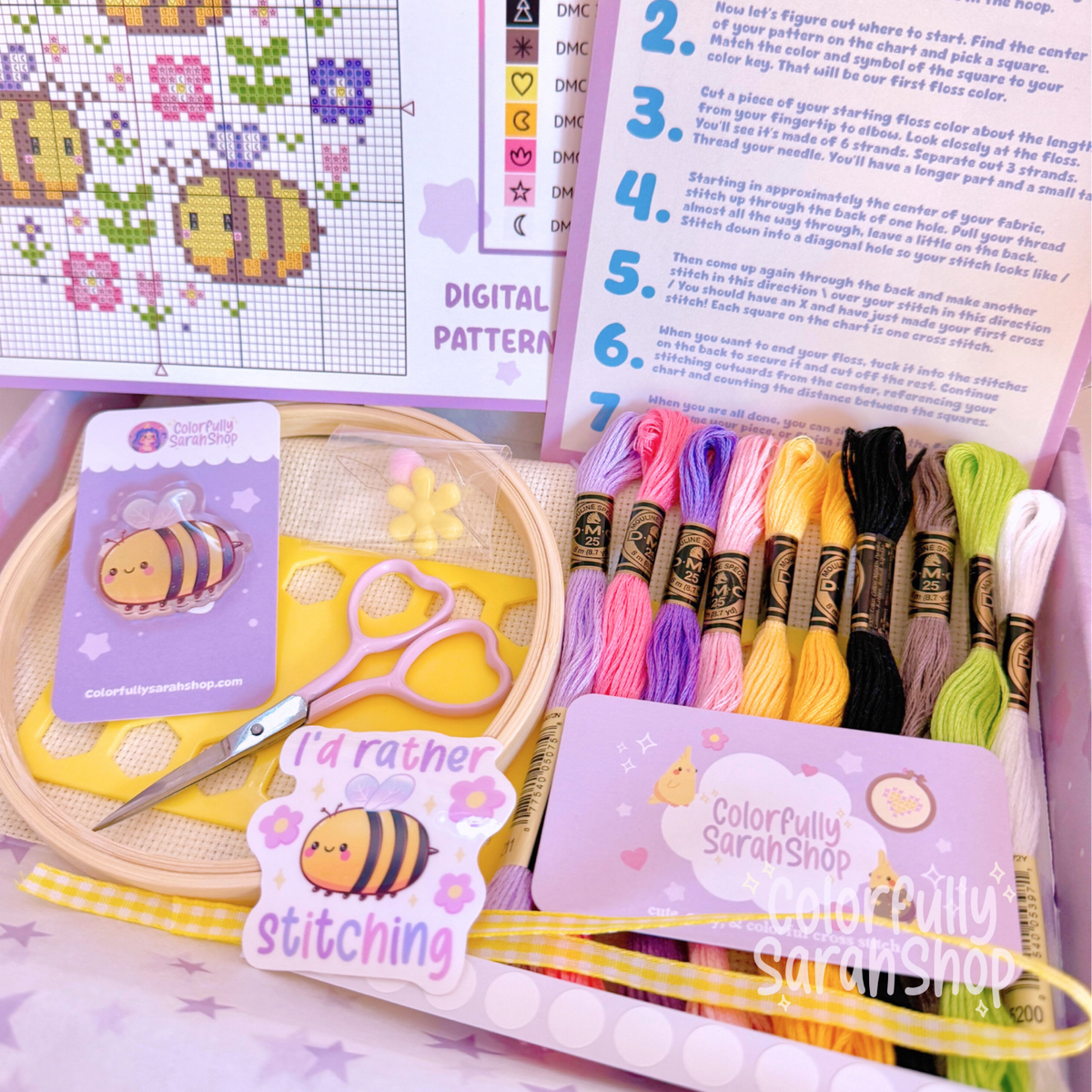 Kit- Bee Cross Stitch – Colorfullysarahshop Kit- Bee Cross Stitch – Colorfullysarahshop