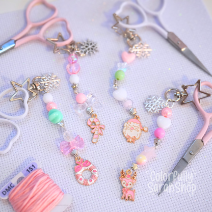 Pink Winter Beaded Scissor Fob