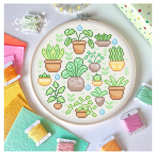 Potted Plants Digital Cross Stitch Pattern PDF
