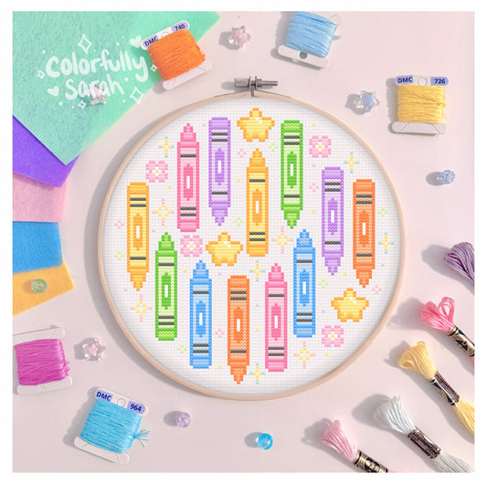 Rainbow Crayons Digital Cross Stitch Pattern PDF
