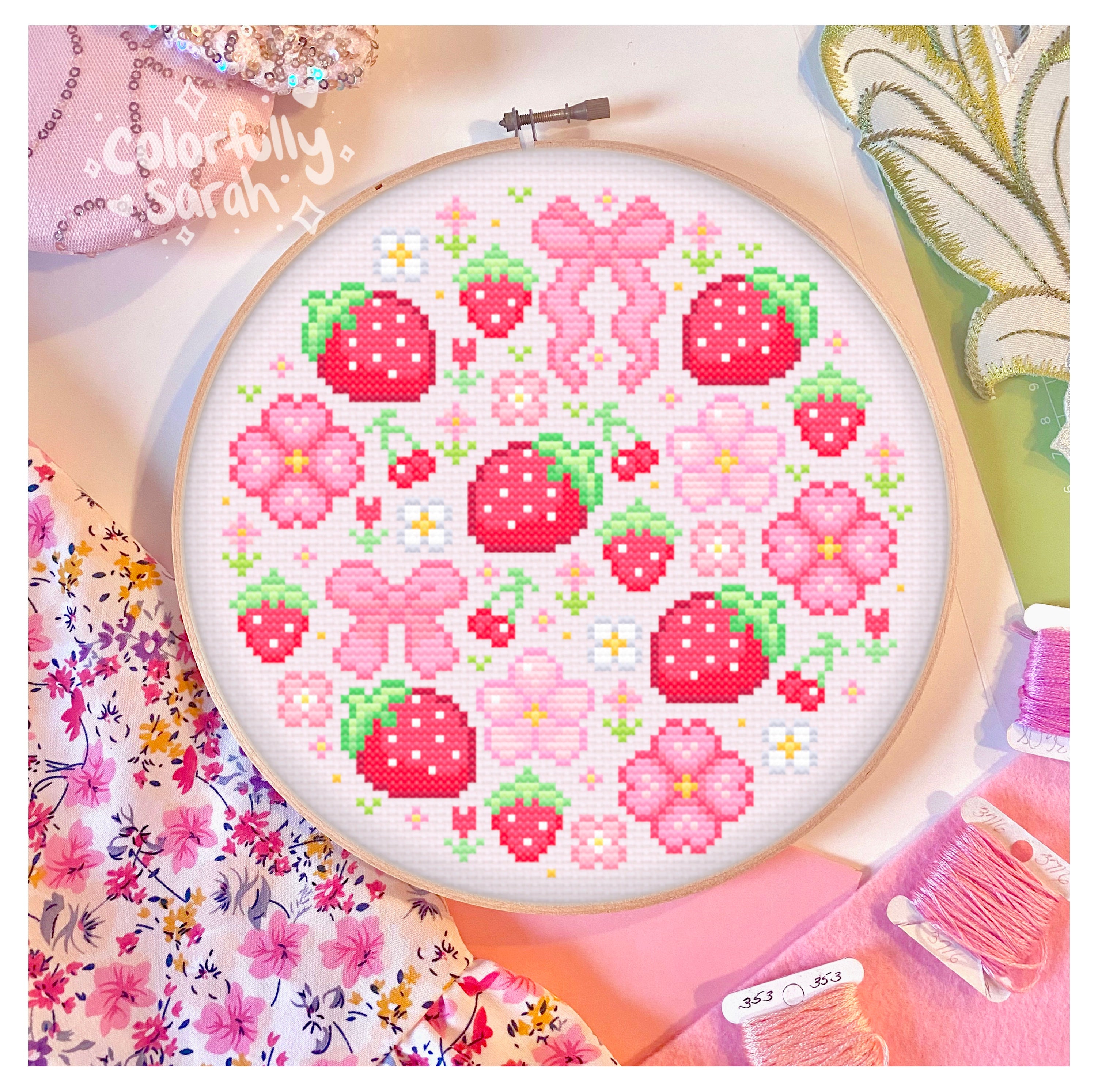 Strawberry Flowers Digital Cross Stitch Pattern PDF – Colorfullysarahshop