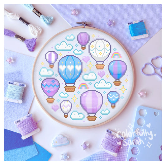 Hot Air Balloons Digital Cross Stitch Pattern PDF