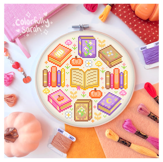 Fall Library Cross Stitch Pattern PDF