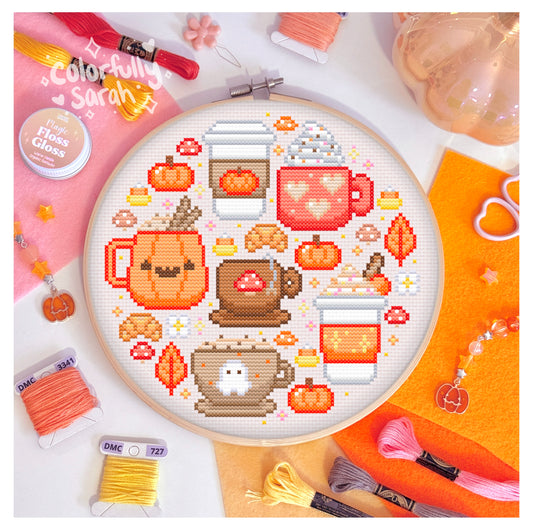 Cozy Fall Drinks Cross Stitch Pattern PDF