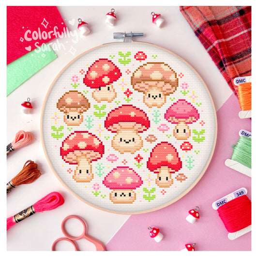 Happy Mushrooms Cross Stitch Pattern PDF