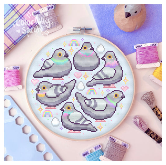 Colorful Pigeons Cross Stitch Pattern PDF