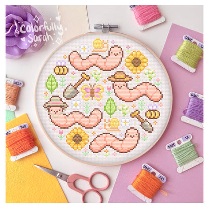 Garden Worms Cross Stitch Pattern PDF