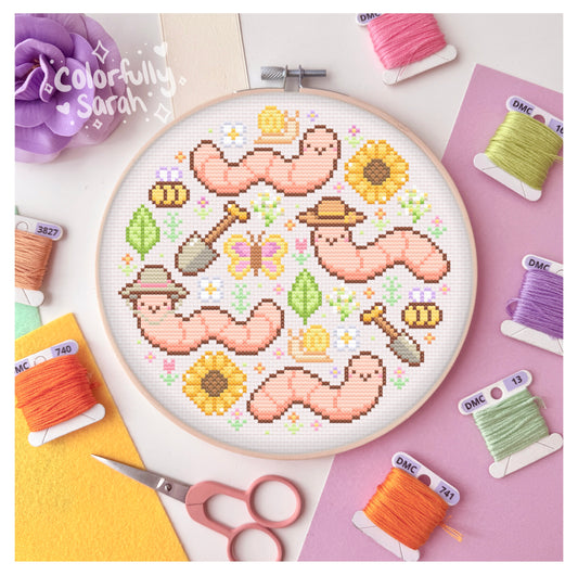 Garden Worms Cross Stitch Pattern PDF