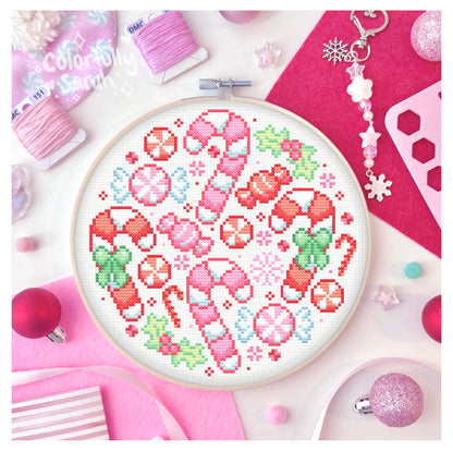 Peppermint Candy Canes Cross Stitch Pattern PDF