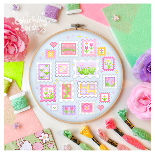 Flower Stamps Digital Cross Stitch Pattern PDF